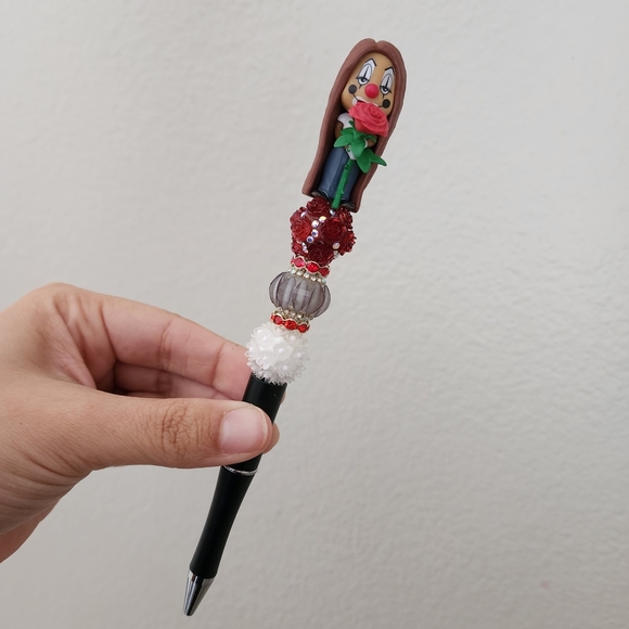 Other - Handcrafted Decorative Pen with Red and White Beads Chola Rose Custom